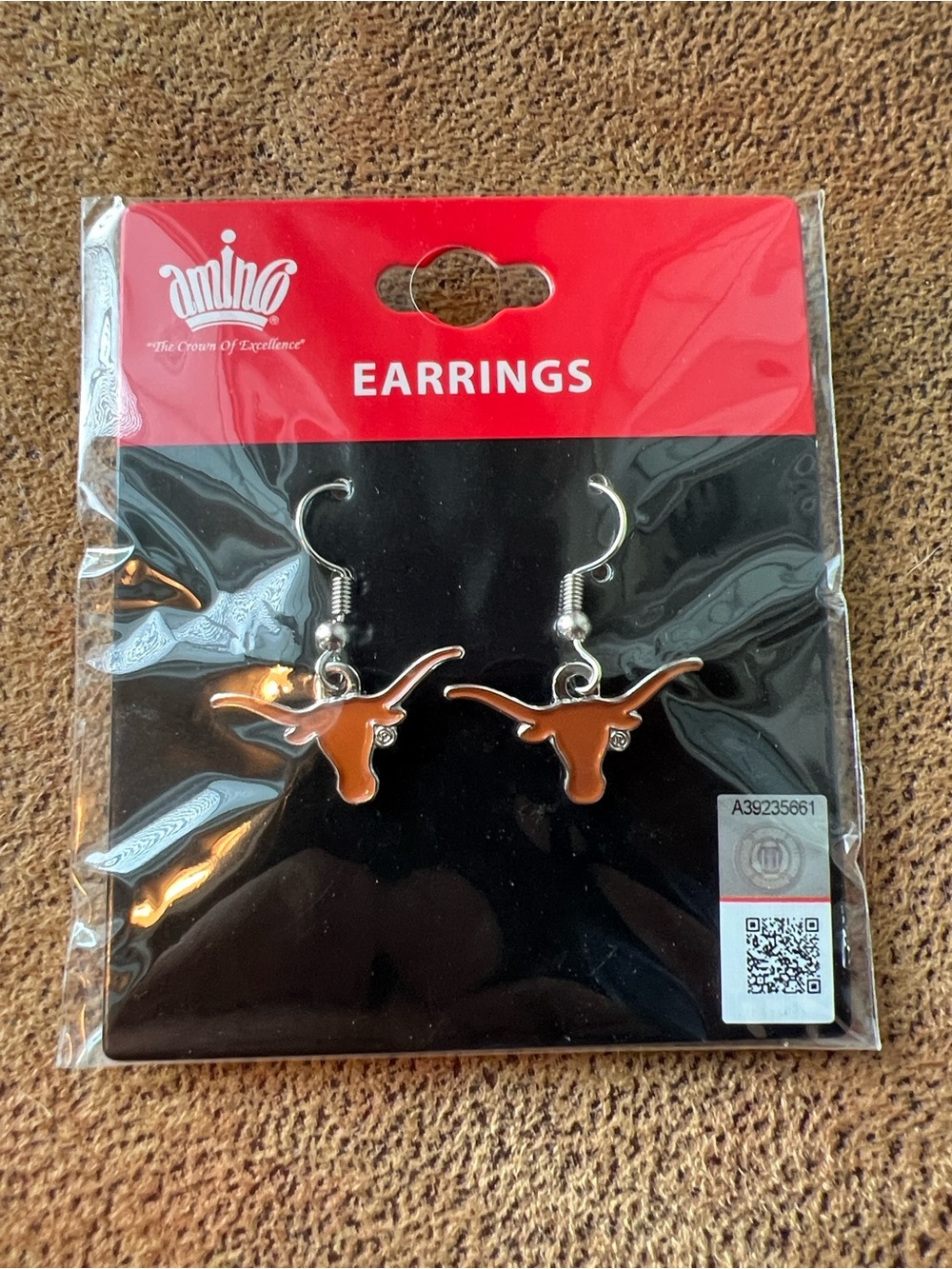 Aminco Texas Longhorns Logo Dangle Earrings in Burnt Orange and Silver